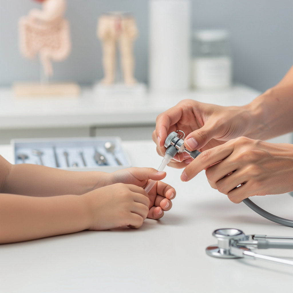 Dr. Hidekazu Hosono, MD discusses a child's treatment plan with parents in a compassionate, supportive consultation at his Goleta pediatric gastroenterology clinic.